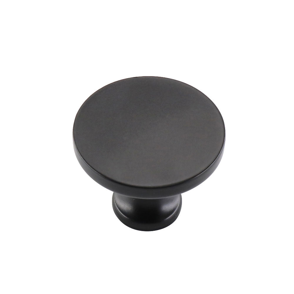 Modern Matt Black Flat-Top Round Cupboard Knobs