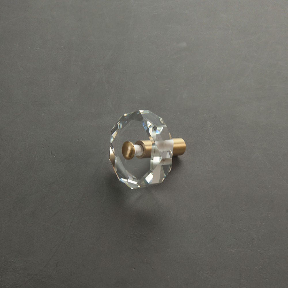 Modern Octagonal Crystal and Brass Cupboard Knobs
