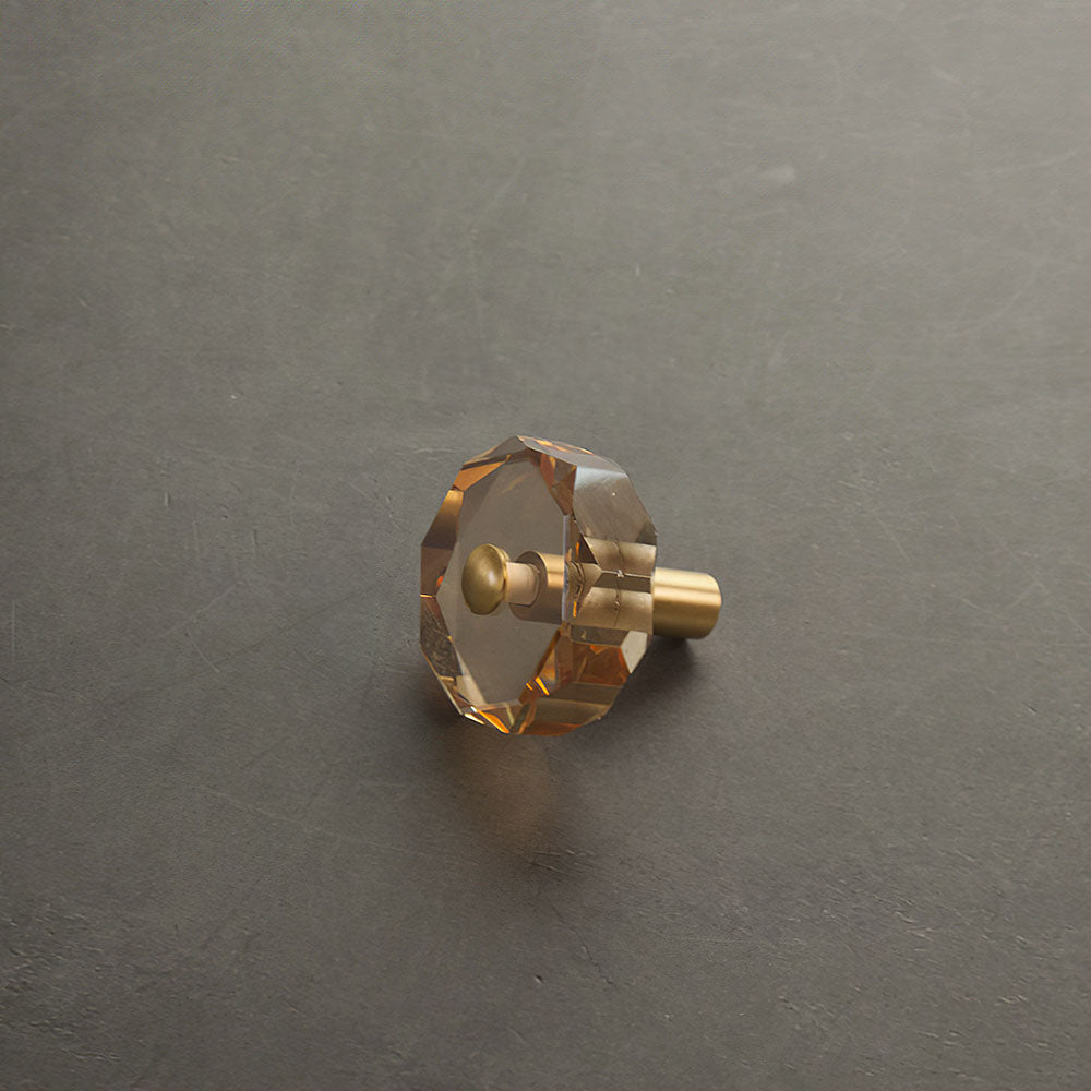 Modern Octagonal Crystal and Brass Cupboard Knobs