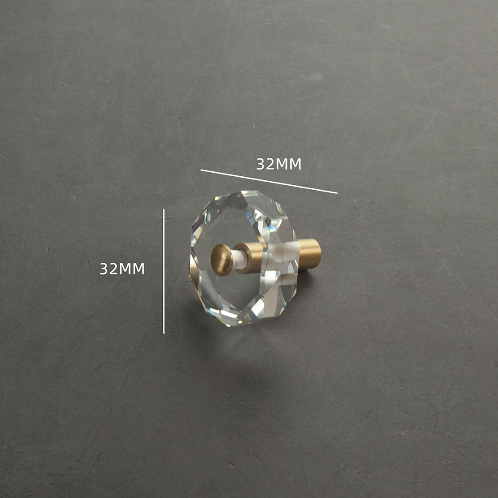 Modern Octagonal Crystal and Brass Cupboard Knobs
