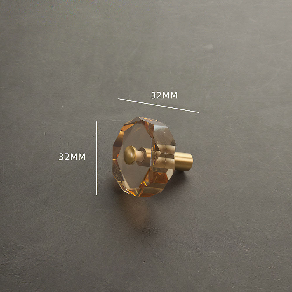 Modern Octagonal Crystal and Brass Cupboard Knobs