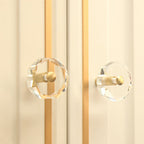 Modern Octagonal Crystal and Brass Cupboard Knobs