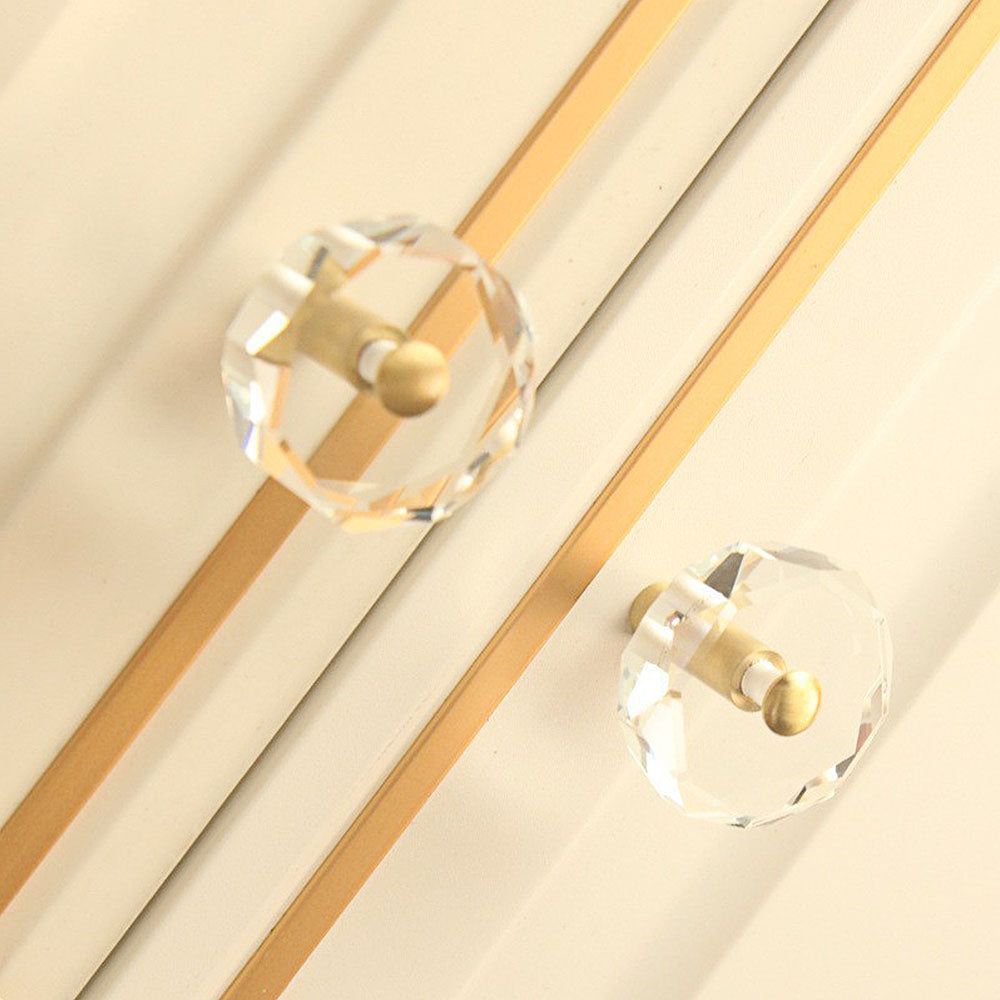 Modern Octagonal Crystal and Brass Cupboard Knobs