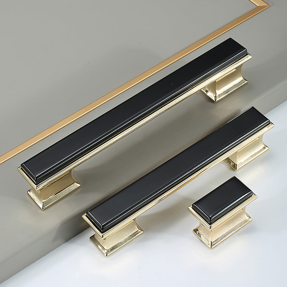 Modern Rectangular Black and Gold Wardrobe Handles & Knobs
