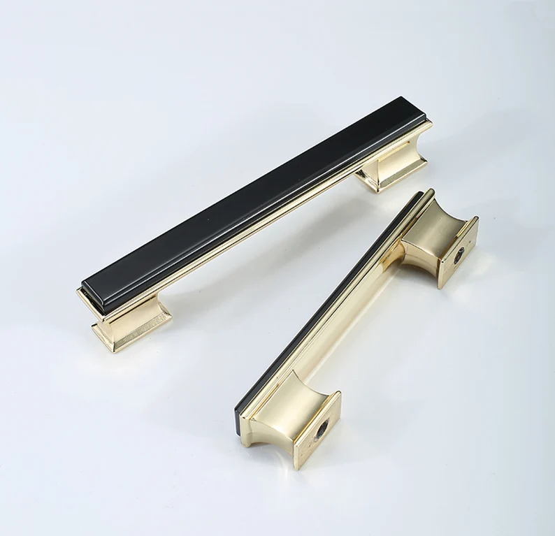 Modern Rectangular Black and Gold Wardrobe Handles & Knobs