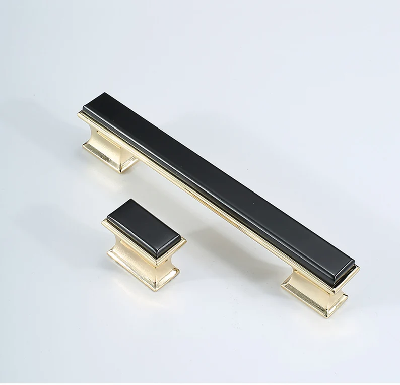 Modern Rectangular Black and Gold Wardrobe Handles & Knobs