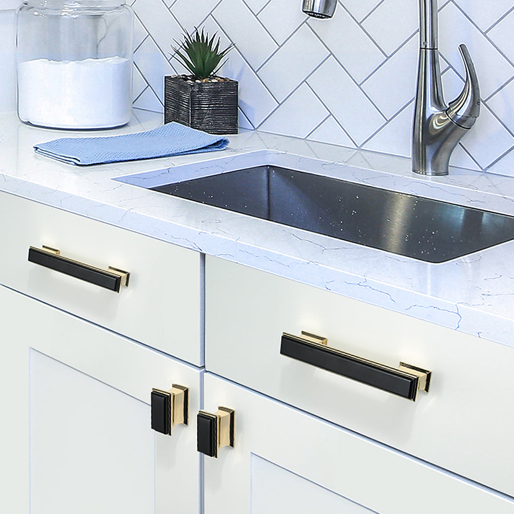 Modern Rectangular Black and Gold Wardrobe Handles & Knobs