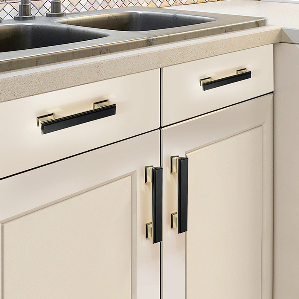 Modern Rectangular Black and Gold Wardrobe Handles & Knobs