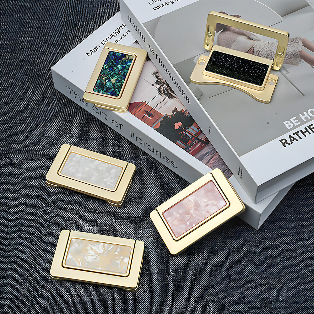 Modern Rectangular Gold Ring Pull Drawer Handles