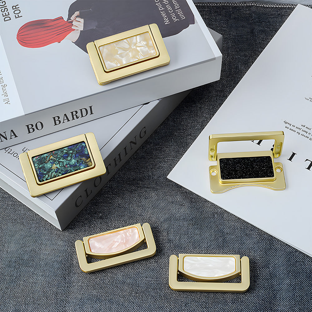 Modern Rectangular Gold Ring Pull Drawer Handles