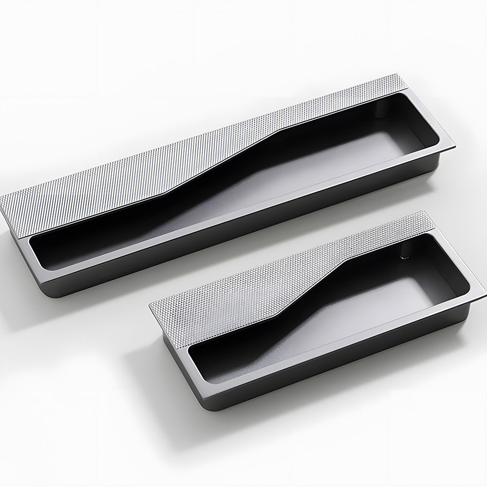 Modern Rectangular Knurled Recessed Drawer Handles