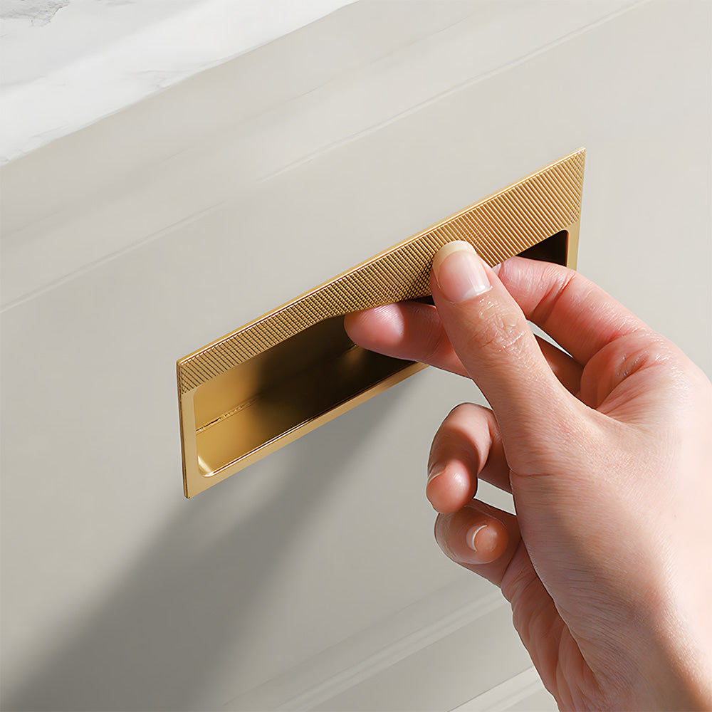 Modern Rectangular Knurled Recessed Drawer Handles