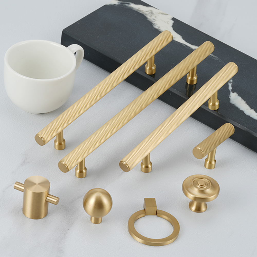 Modern Reeded Brass T-Bar Wardrobe Handles and Knobs