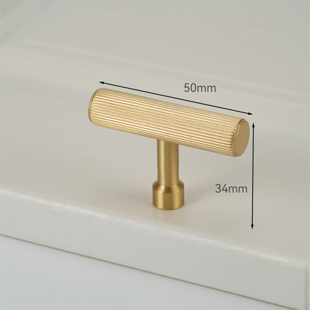 Modern Reeded Brass T-Bar Wardrobe Handles and Knobs