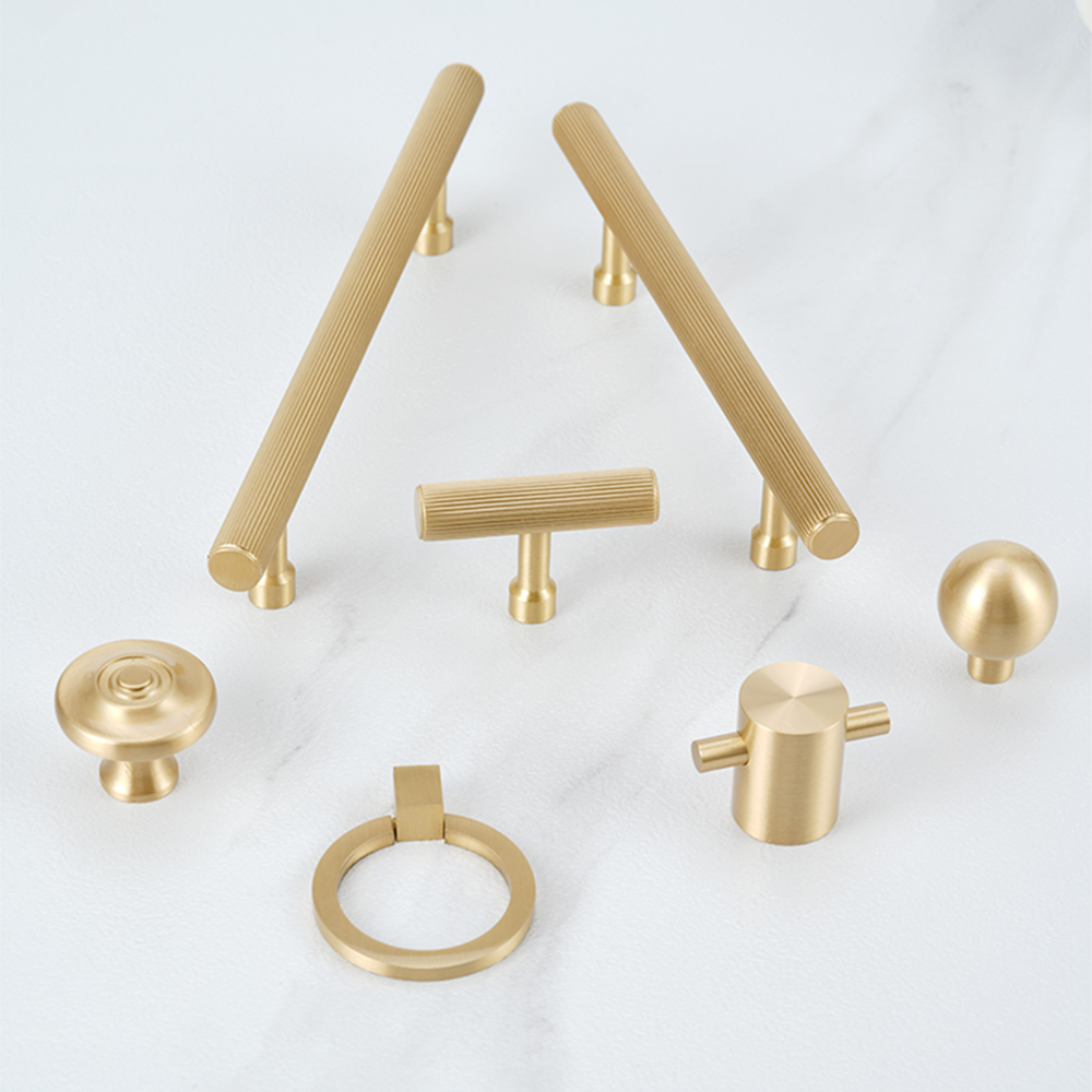 Modern Reeded Brass T-Bar Wardrobe Handles and Knobs