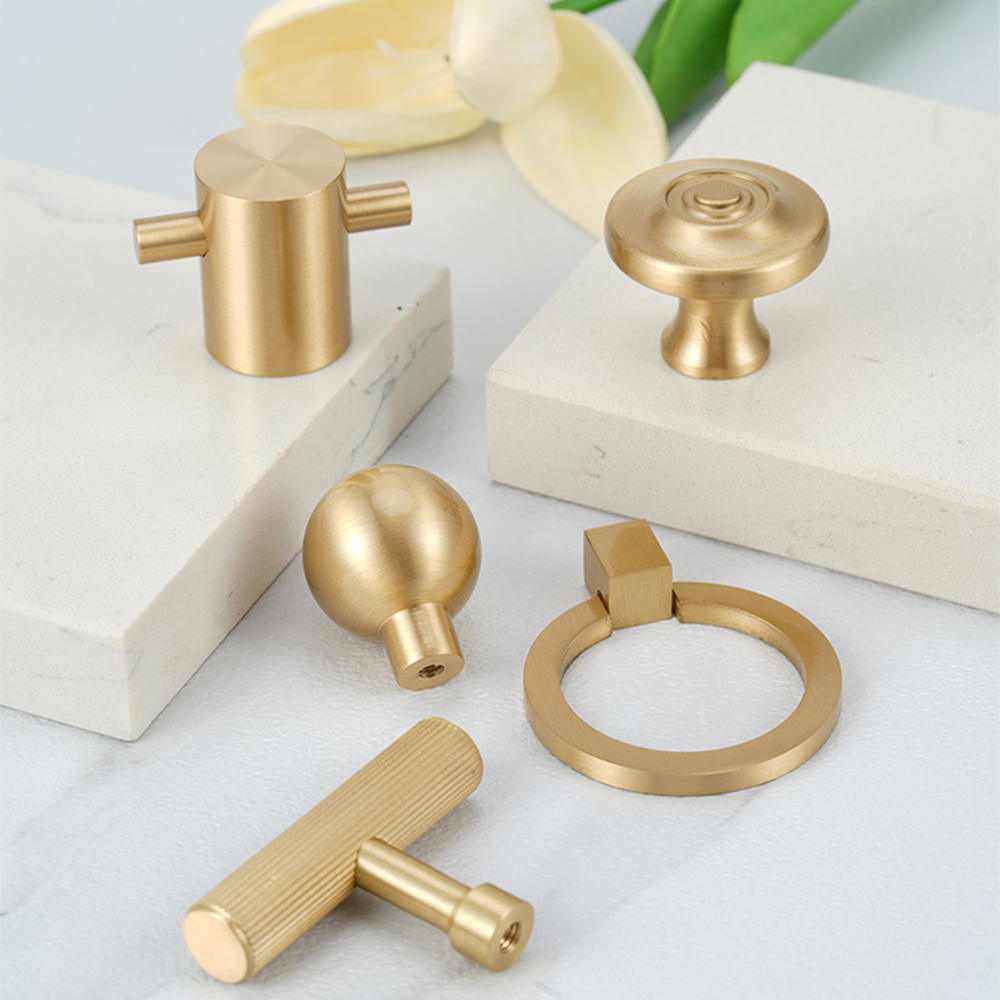 Modern Reeded Brass T-Bar Wardrobe Handles and Knobs