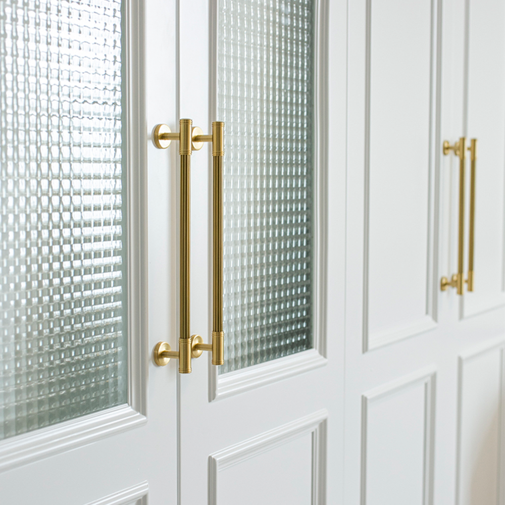 Modern Reeded Solid Brass T-Bar Drawer Handles & Knobs