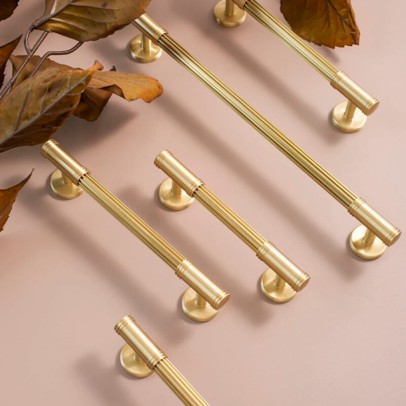 Modern Reeded Solid Brass T-Bar Drawer Handles & Knobs