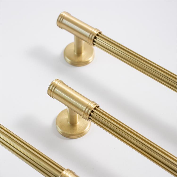 Modern Reeded Solid Brass T-Bar Drawer Handles & Knobs