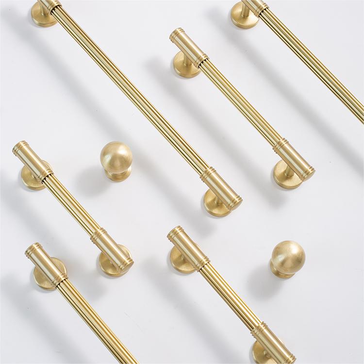 Modern Reeded Solid Brass T-Bar Drawer Handles & Knobs