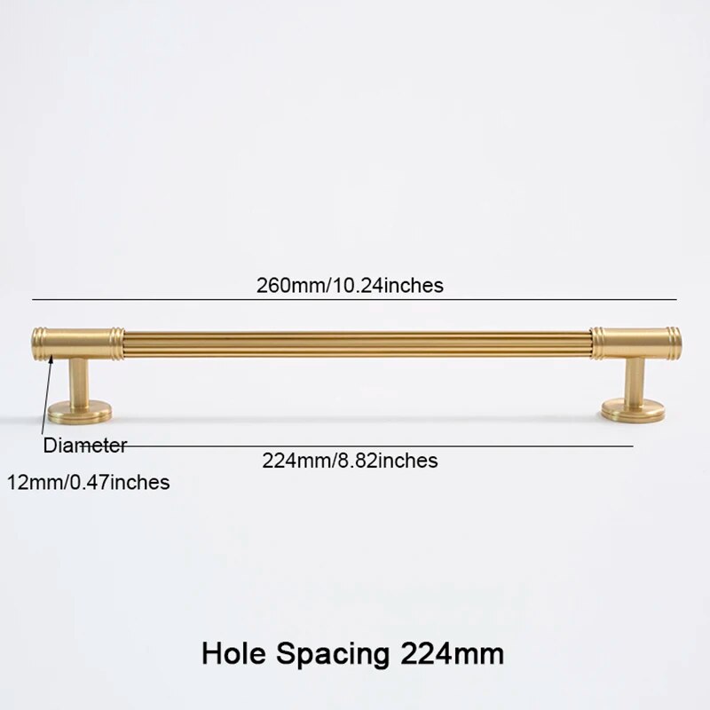 Modern Reeded Solid Brass T-Bar Drawer Handles & Knobs
