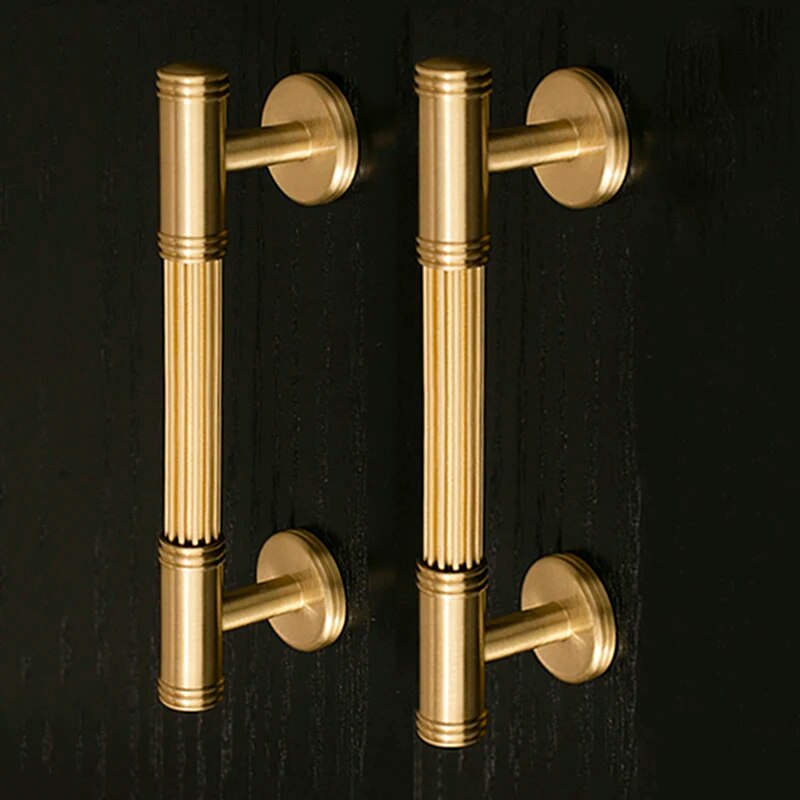 Modern Reeded Solid Brass T-Bar Drawer Handles & Knobs