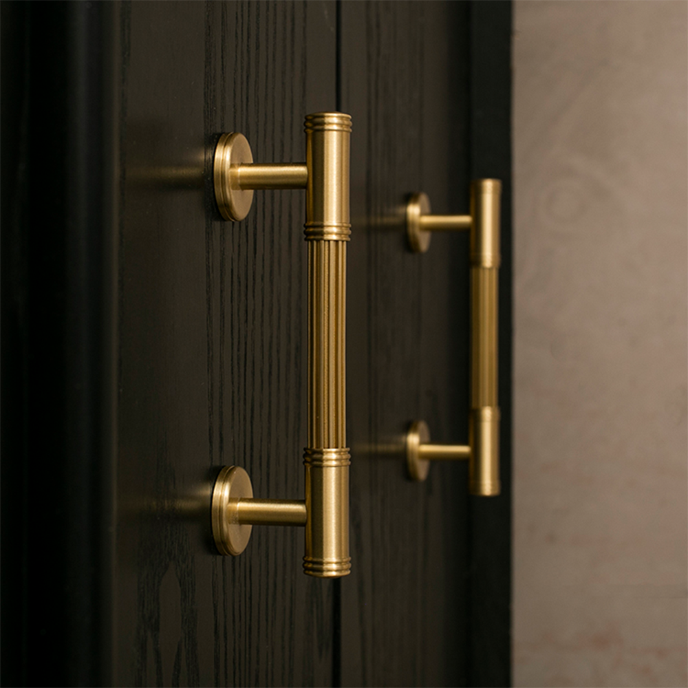 Modern Reeded Solid Brass T-Bar Drawer Handles & Knobs