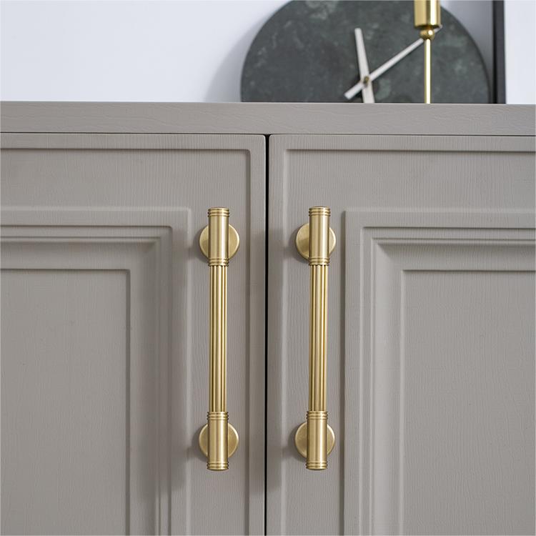 Modern Reeded Solid Brass T-Bar Drawer Handles & Knobs