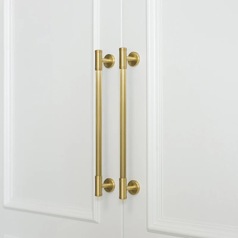 Modern Reeded Solid Brass T-Bar Drawer Handles & Knobs