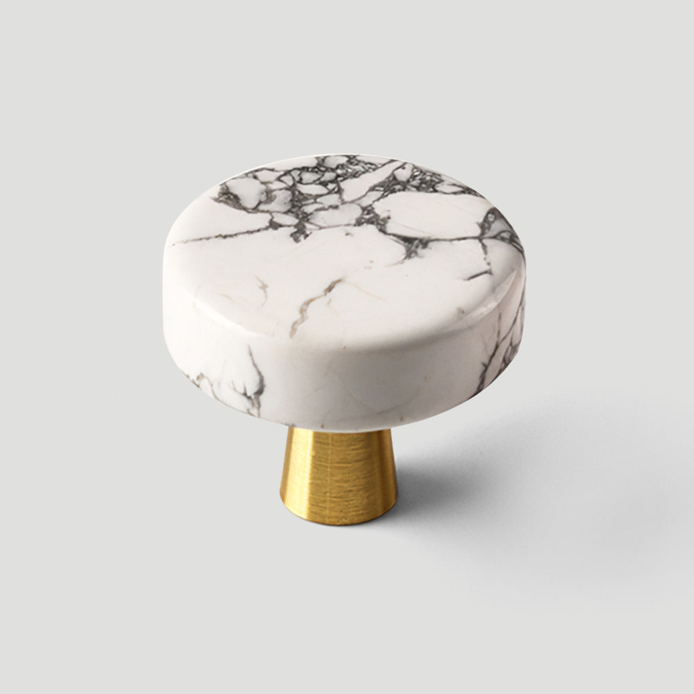 Modern Round Brass and Crystal Cupboard Knobs