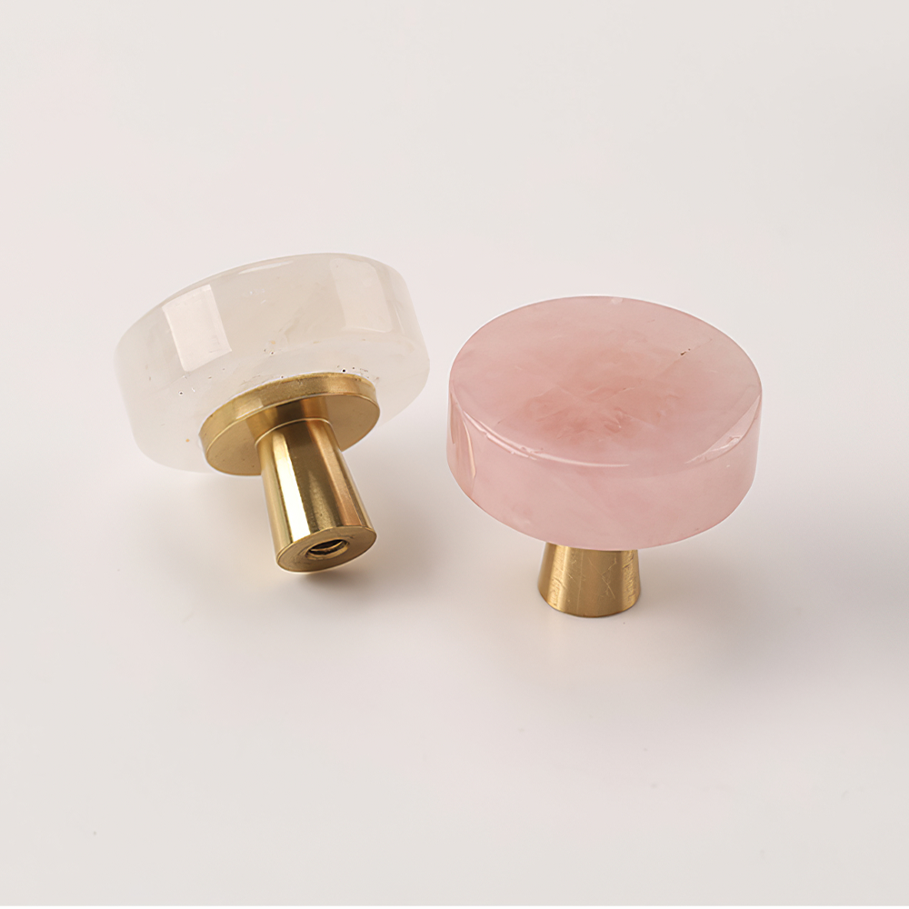 Modern Round Brass and Crystal Cupboard Knobs