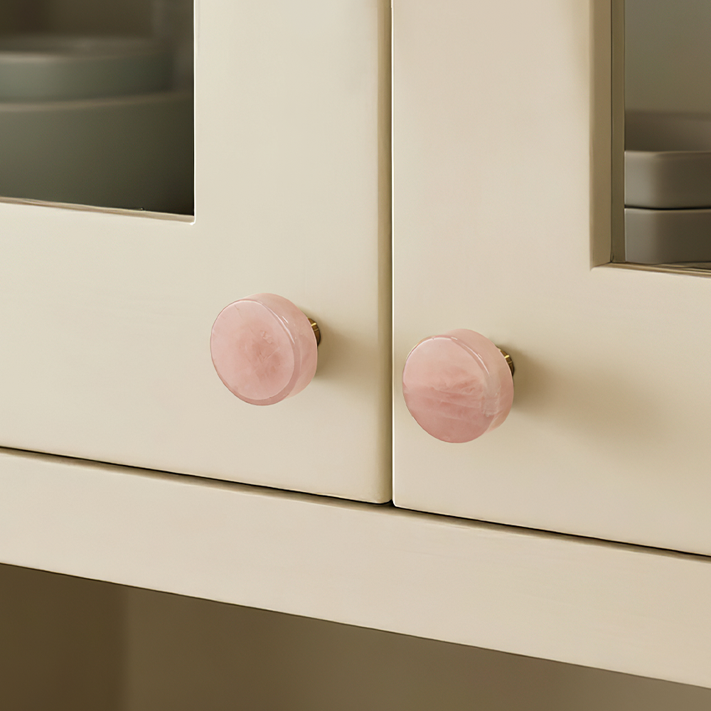 Modern Round Brass and Crystal Cupboard Knobs