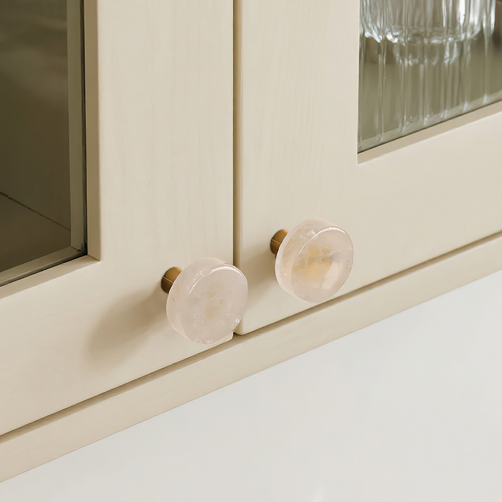 Modern Round Brass and Crystal Cupboard Knobs