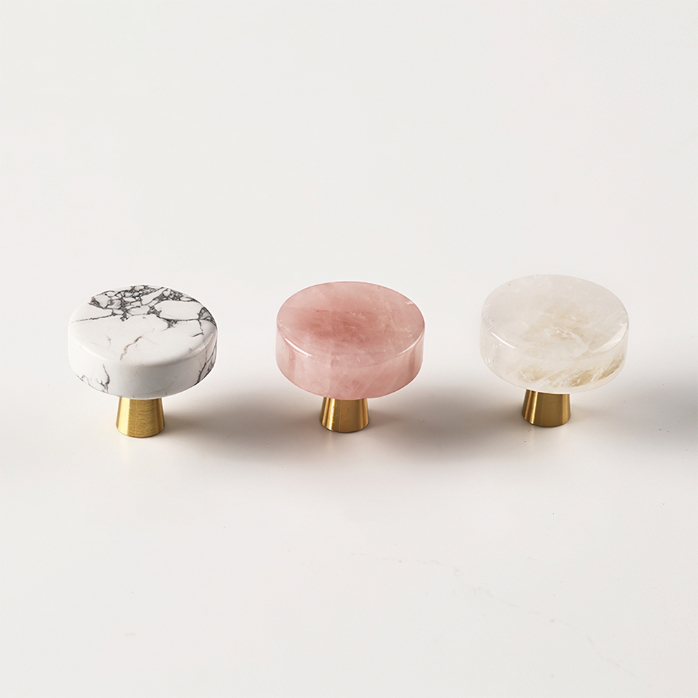 Modern Round Brass and Crystal Cupboard Knobs