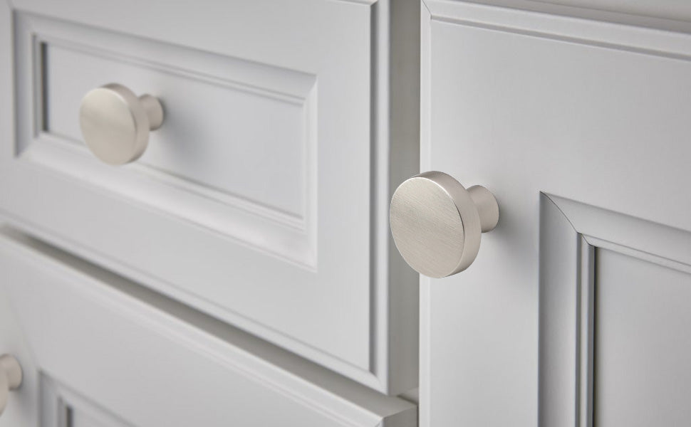 Modern Round Brushed Nickel Drawer Knobs