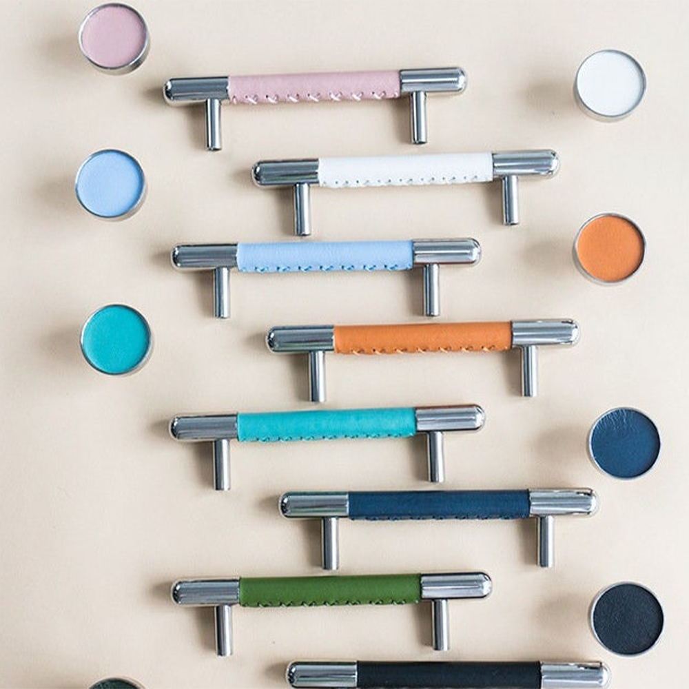 Modern Round Leather Cupboard Knobs