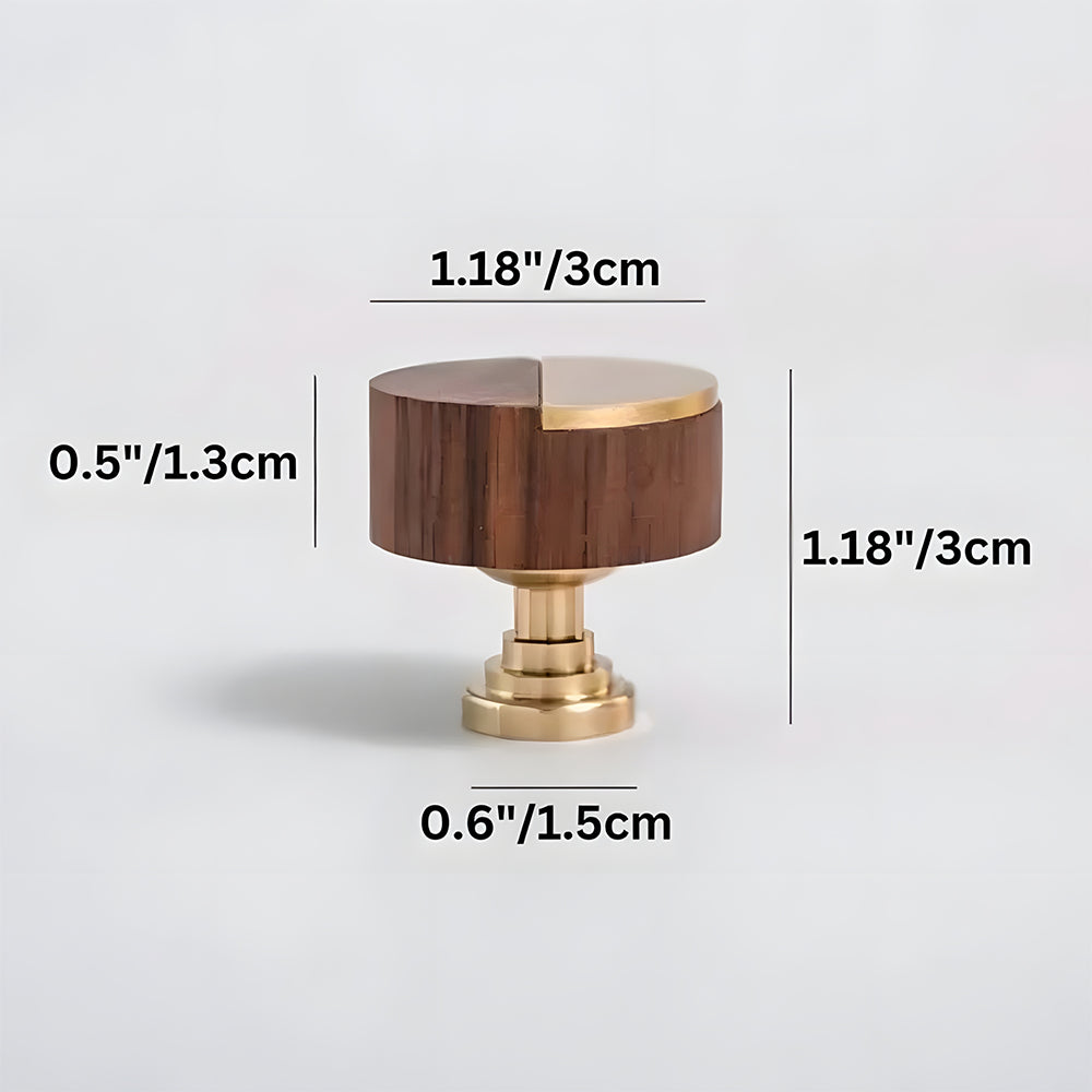 Modern Round Walnut and Brass Cupboard Knobs