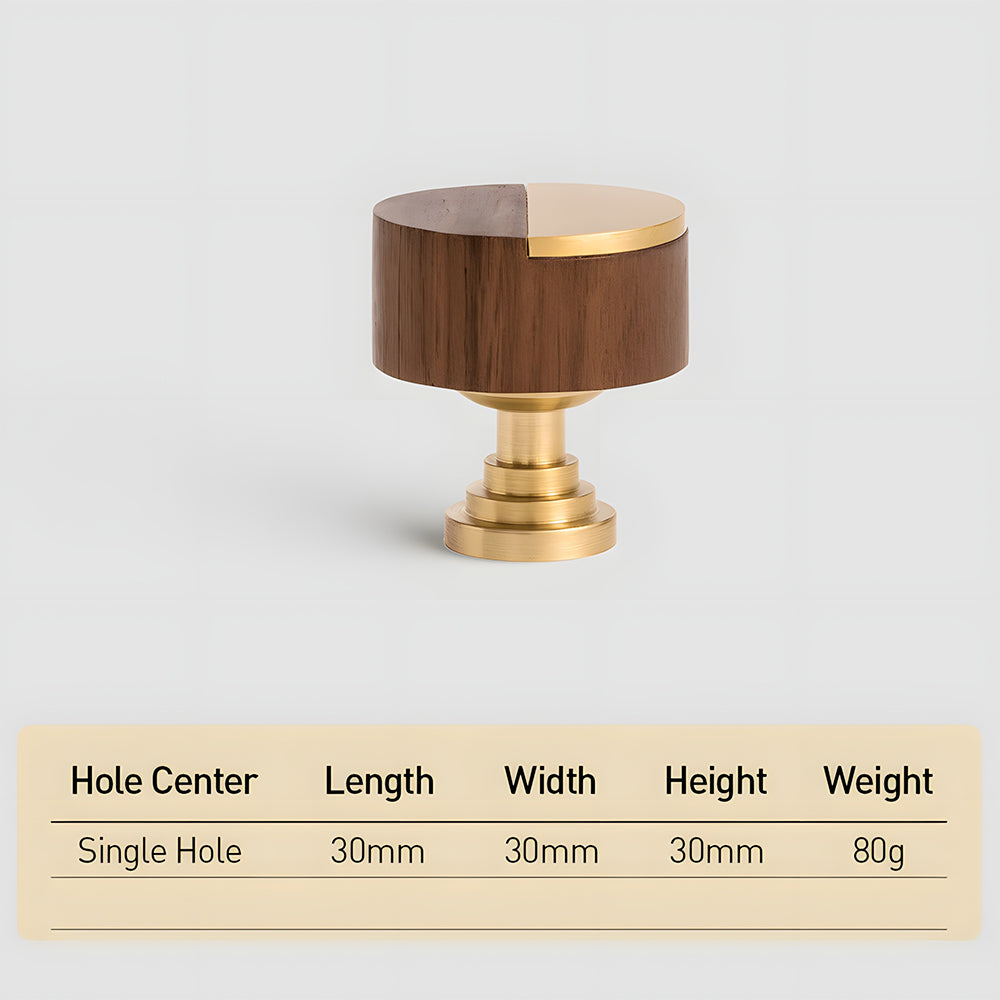 Modern Round Walnut and Brass Cupboard Knobs
