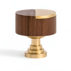Modern Round Walnut and Brass Cupboard Knobs