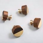 Modern Round Walnut and Brass Cupboard Knobs