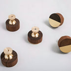 Modern Round Walnut and Brass Cupboard Knobs
