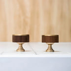 Modern Round Walnut and Brass Cupboard Knobs