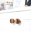 Modern Round Walnut and Brass Cupboard Knobs