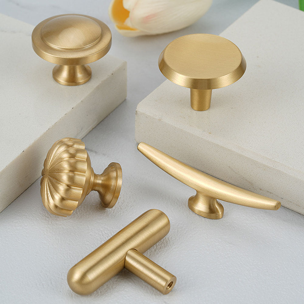 Modern Round and T-Bar Gold Cupboard Knobs