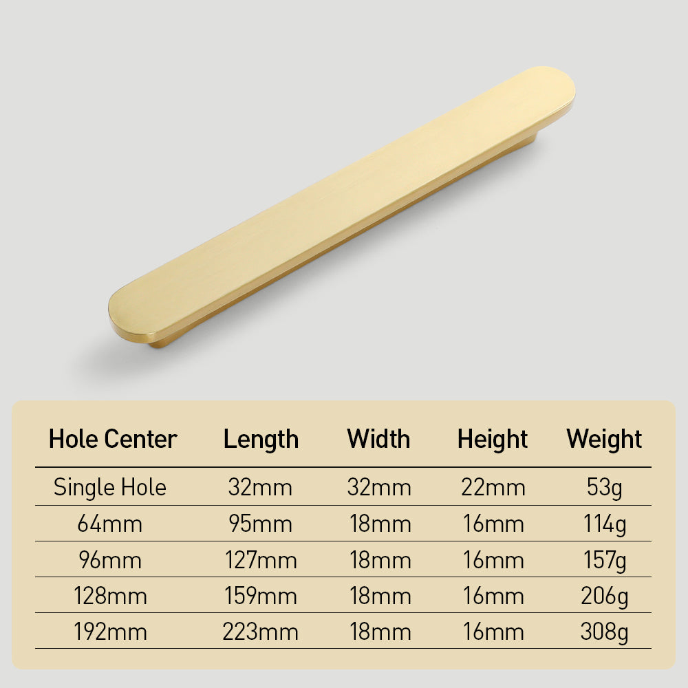 Modern Rounded Flat Bar Solid Brass Cupboard Handles