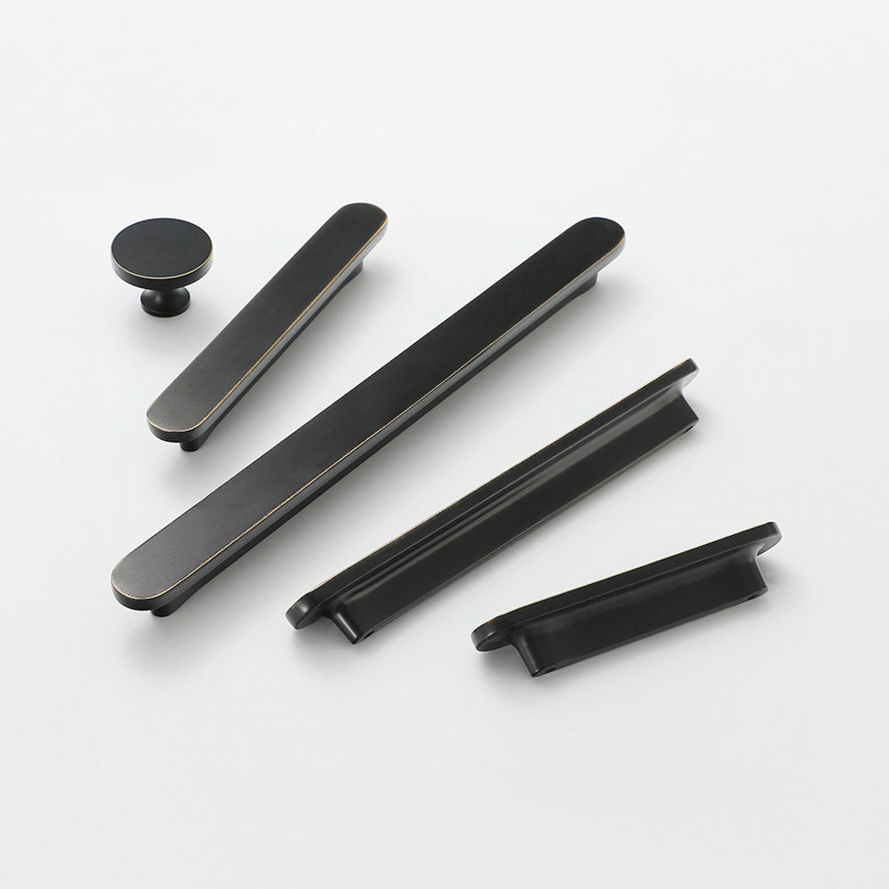 Modern Rounded Flat Bar Solid Brass Cupboard Handles
