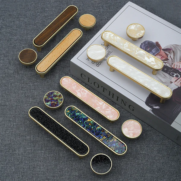 Modern Shell Inlay T-Bar Cupboard Handles and Knobs