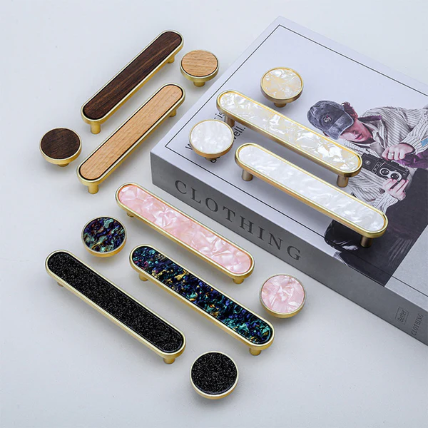 Modern Shell Inlay T-Bar Cupboard Handles and Knobs