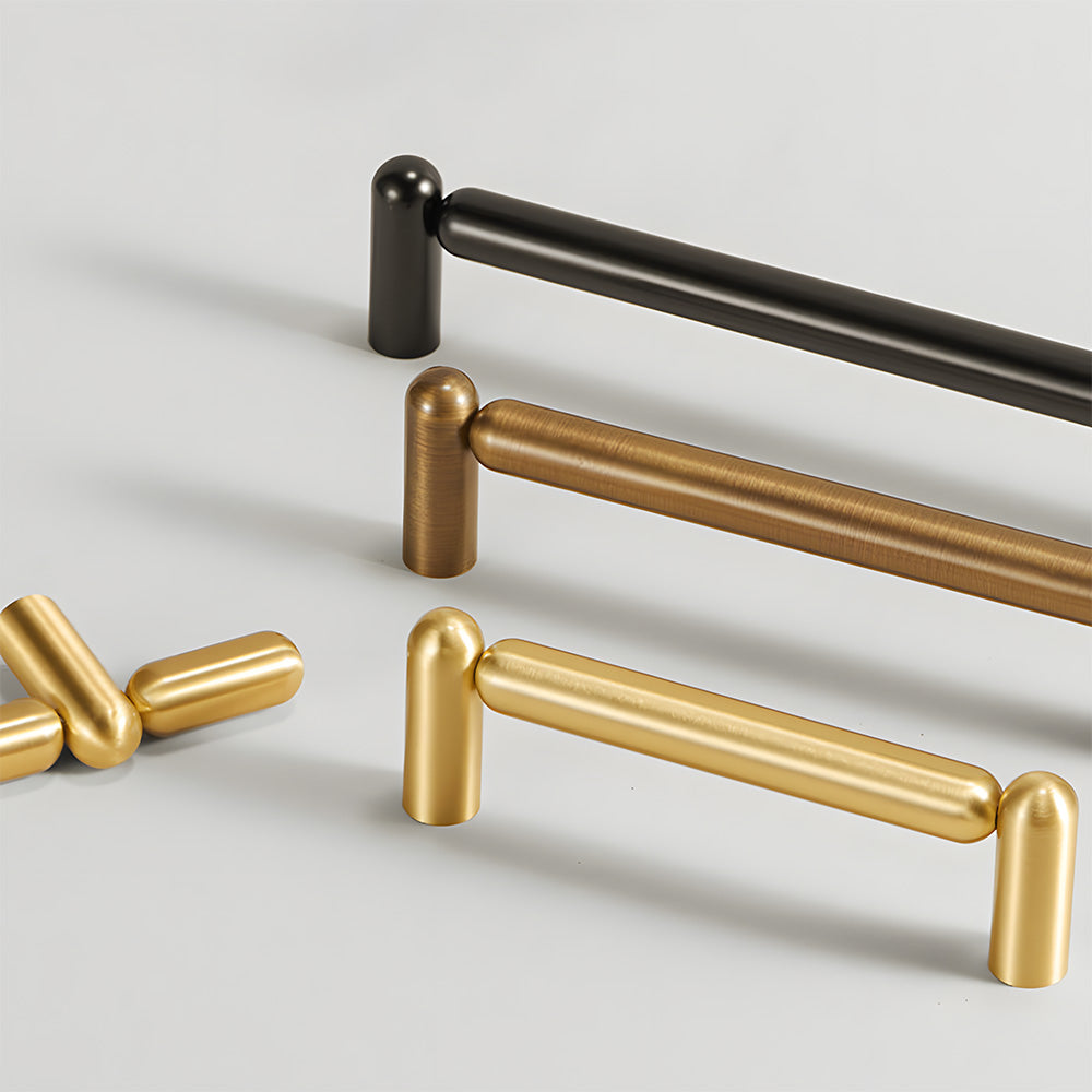 Modern Solid Brass Rounded T-Bar Cupboard Handles and Knobs
