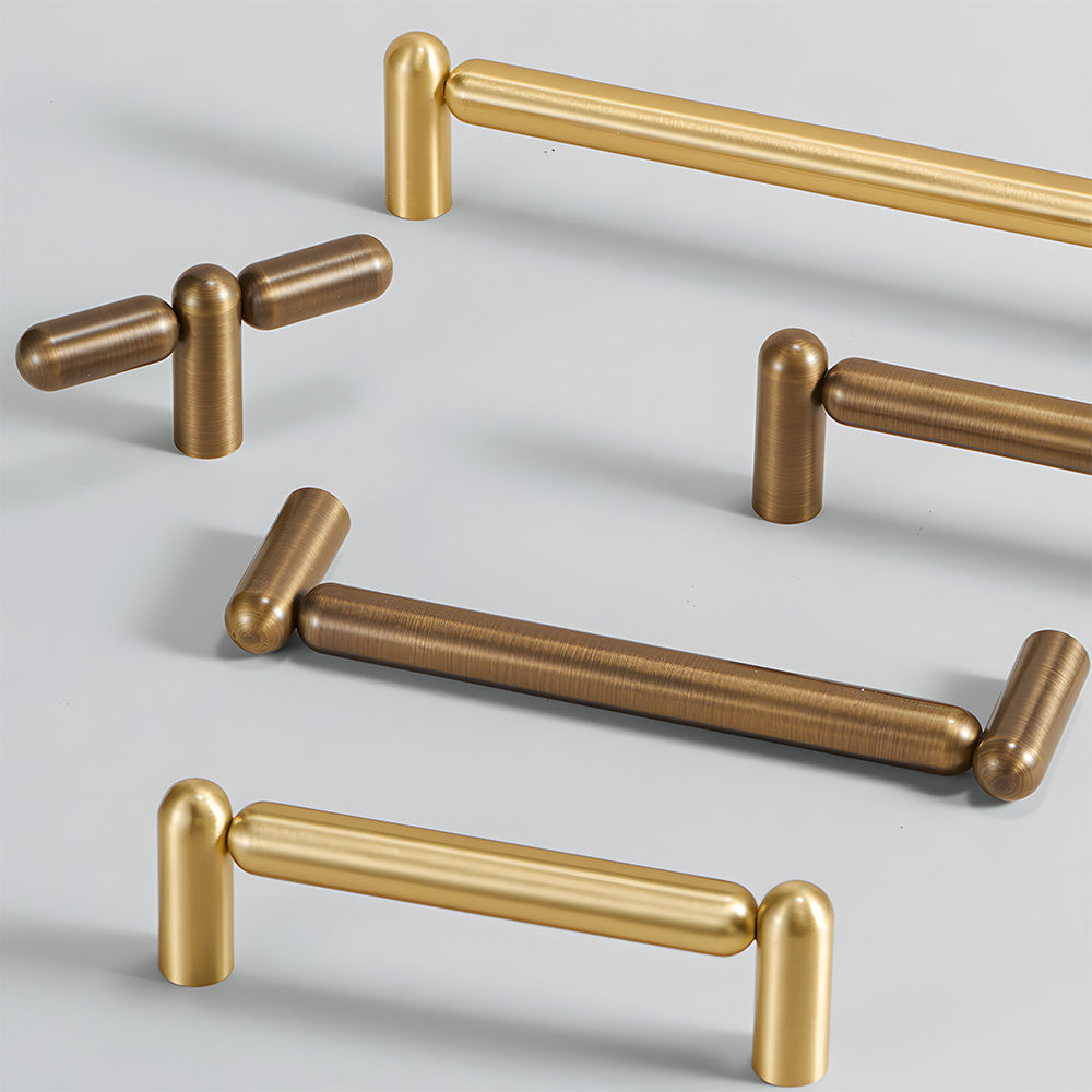 Modern Solid Brass Rounded T-Bar Cupboard Handles and Knobs